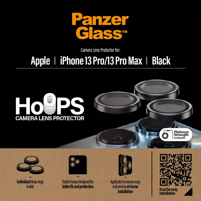 PanzerGlass Hoops kameran linssinsuoja iPhone 13 Pro 13 Pro Max musta naarmuuntumaton