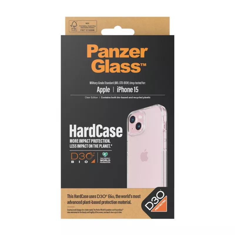 PanzerGlass® HardCase läpinäkyvä ja D3O® iPhone 15