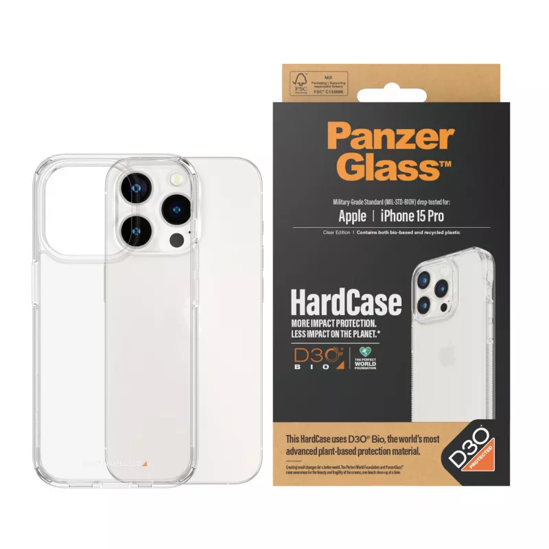 PanzerGlass® HardCase läpinäkyvä ja D3O® iPhone 15 Pro