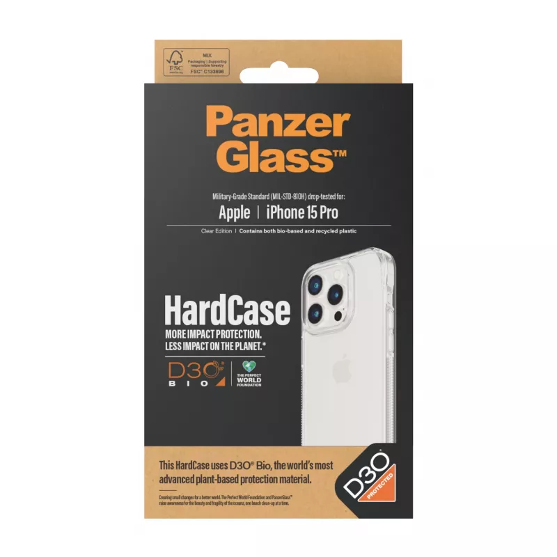 PanzerGlass® HardCase läpinäkyvä ja D3O® iPhone 15 Pro