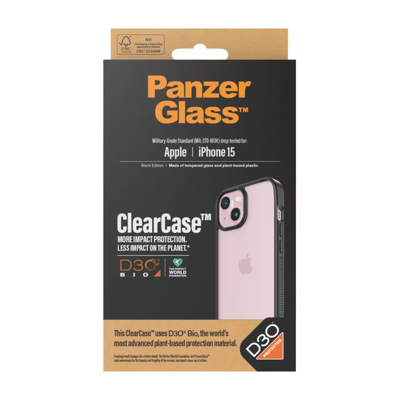 Suojakotelo PanzerGlass ClearCase iPhone 15 D3O läpinäkyvä