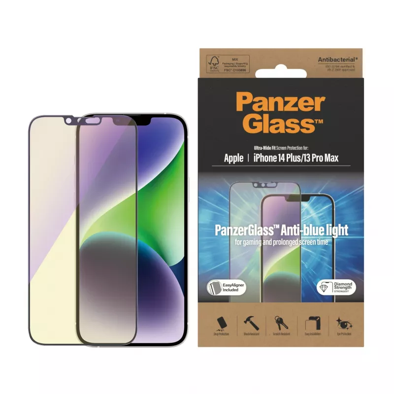 PanzerGlass ® sinivaloa suodattava näytönsuoja iPhone 14 Plus | 13 Pro Max | Ultra-Wide Fit ja EasyAligner