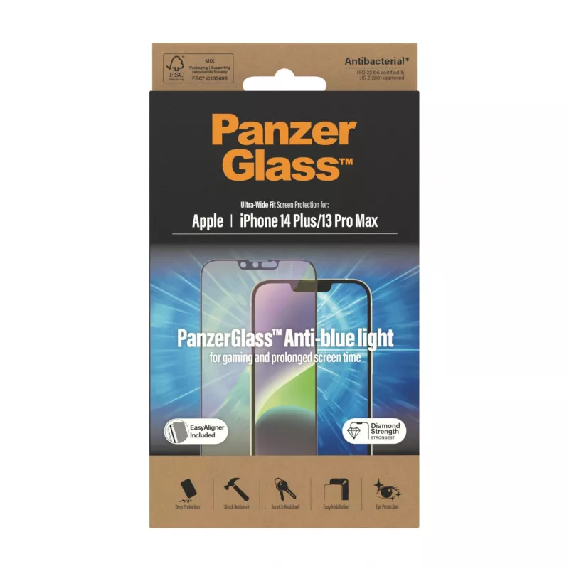 PanzerGlass ® sinivaloa suodattava näytönsuoja iPhone 14 Plus | 13 Pro Max | Ultra-Wide Fit ja EasyAligner