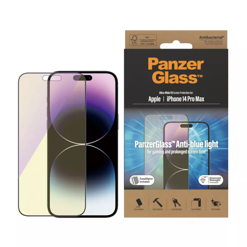 PanzerGlass ® sinivaloa suodattava näytönsuoja iPhone 14 Pro Max | Ultra-Wide Fit ja EasyAligner
