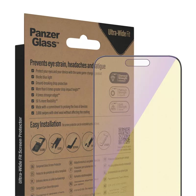 PanzerGlass ® sinivaloa suodattava näytönsuoja iPhone 14 Pro Max | Ultra-Wide Fit ja EasyAligner