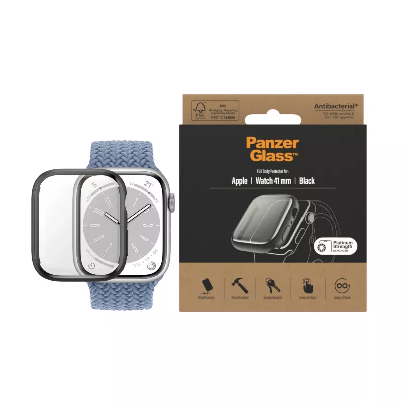 PanzerGlass Full Body -näytönsuoja Apple Watch Series 9/8/7 41 mm, musta (3663)