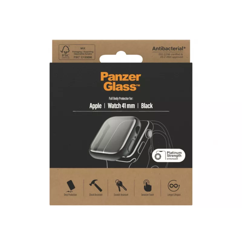 PanzerGlass Full Body -näytönsuoja Apple Watch Series 9/8/7 41 mm, musta (3663)