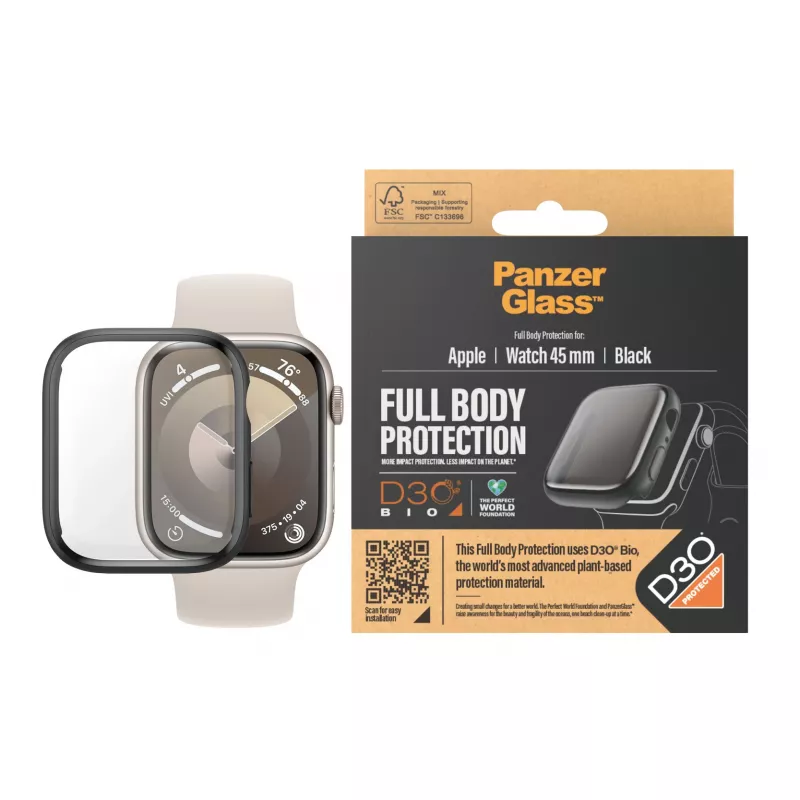 PanzerGlass näytönsuoja Full Body Apple Watch Series 9 D3O 45mm musta