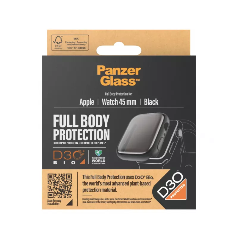 PanzerGlass näytönsuoja Full Body Apple Watch Series 9 D3O 45mm musta