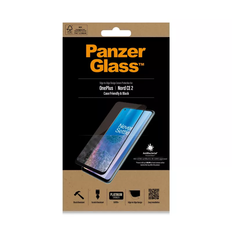 Näytönsuoja PanzerGlass OnePlus Nord 2 CE naarmuuntumaton iskunkestävä antibakteerinen