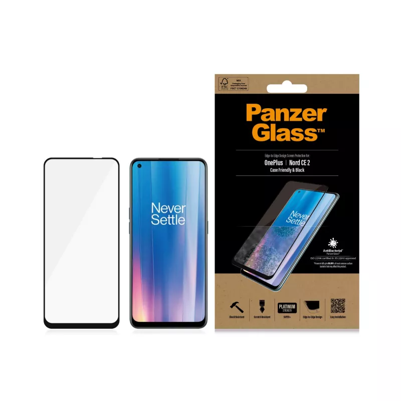 Näytönsuoja PanzerGlass OnePlus Nord 2 CE naarmuuntumaton iskunkestävä antibakteerinen