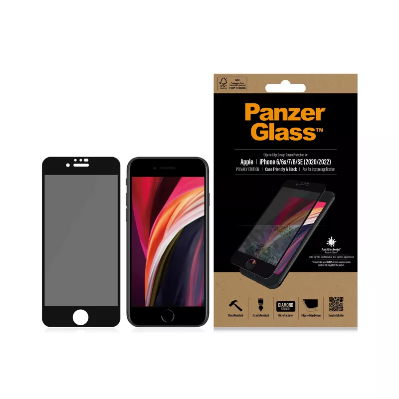 PanzerGlass ® tietosuojakalvo iPhone SE (2020/2022) | 8 | 7 | 6 | 6s | Edge-to-Edge