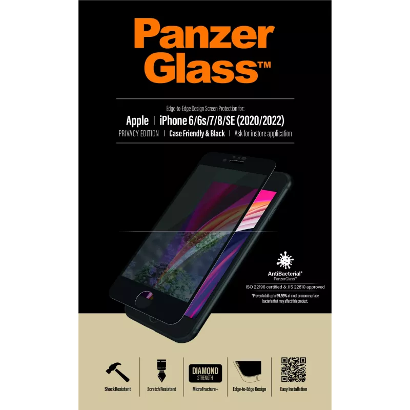 PanzerGlass ® tietosuojakalvo iPhone SE (2020/2022) | 8 | 7 | 6 | 6s | Edge-to-Edge