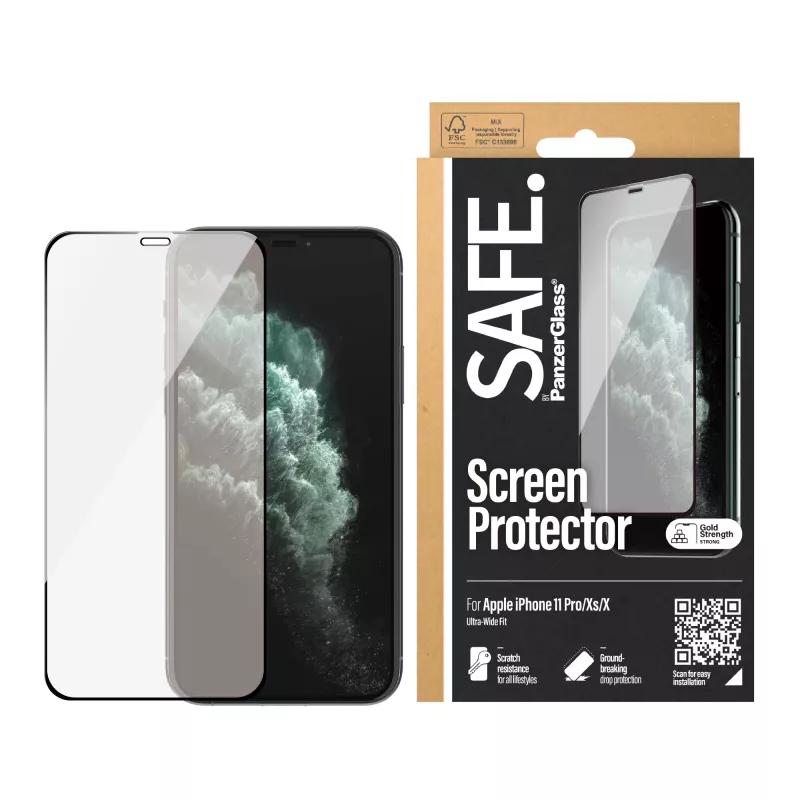 PanzerGlass SAFE. by ® näytönsuoja iPhone X | Xs | 11 Pro | reunasta reunaan