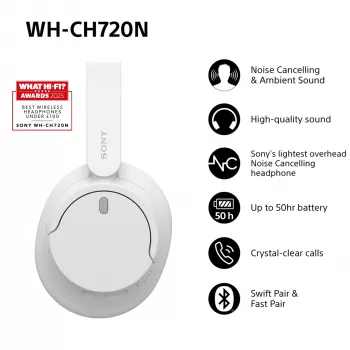 Sony WH-CH720 headset johdollinen & langaton panta puhelut/musiikki USB Type-C Bluetooth valkoinen