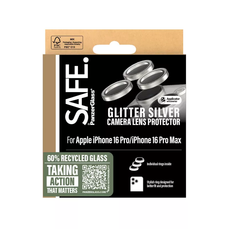 PanzerGlass SAFE. by ® kameralinssin suojus kimallus hopea iPhone 16 Pro | 16 Pro Max
