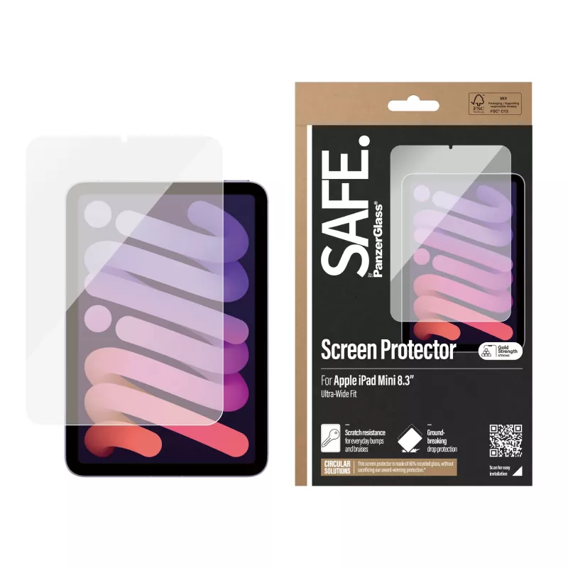 PanzerGlass SAFE. by ® näytönsuojakalvo iPad Mini 8,3″ (2021, 2024) | Ultra-Wide Fit | Bulk