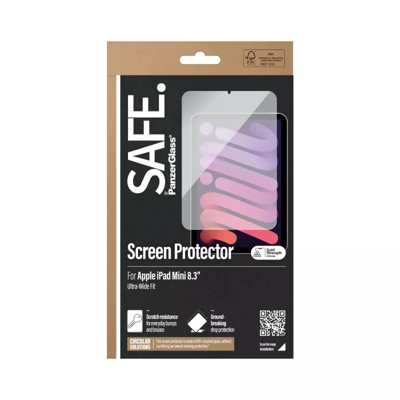 PanzerGlass SAFE. by ® näytönsuojakalvo iPad Mini 8,3″ (2021, 2024) | Ultra-Wide Fit | Bulk