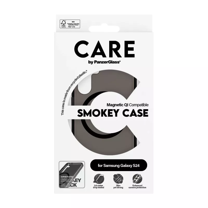 PanzerGlass CARE™ by ® Urban Combat Case Smokey mustalla Qi-yhteensopiva Samsung Galaxy S24