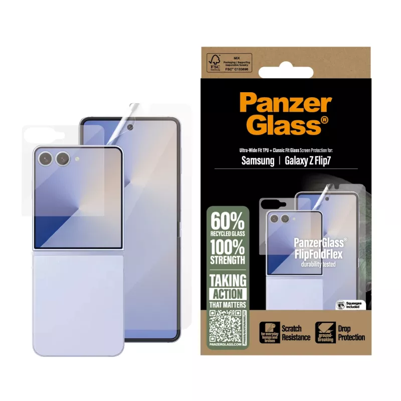 PanzerGlass suojasarja FlipFoldFlex 2-in-1 Classic Fit lasi + Ultra-Wide TPU-kalvo Samsung