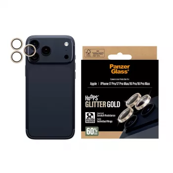 PanzerGlass® Hoops® kameran objektiivinsuoja glitter kulta iPhone 17 Pro | iPhone 17 Pro Max | iPhone 16 Pro | 16 Pro Max