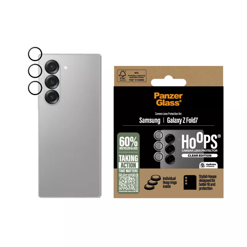 PanzerGlass Hoops kameransuojalasi läpinäkyvä Samsung Galaxy Z Fold7 (karkaistu lasi, silikoni)