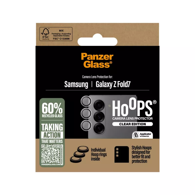 PanzerGlass Hoops kameransuojalasi läpinäkyvä Samsung Galaxy Z Fold7 (karkaistu lasi, silikoni)