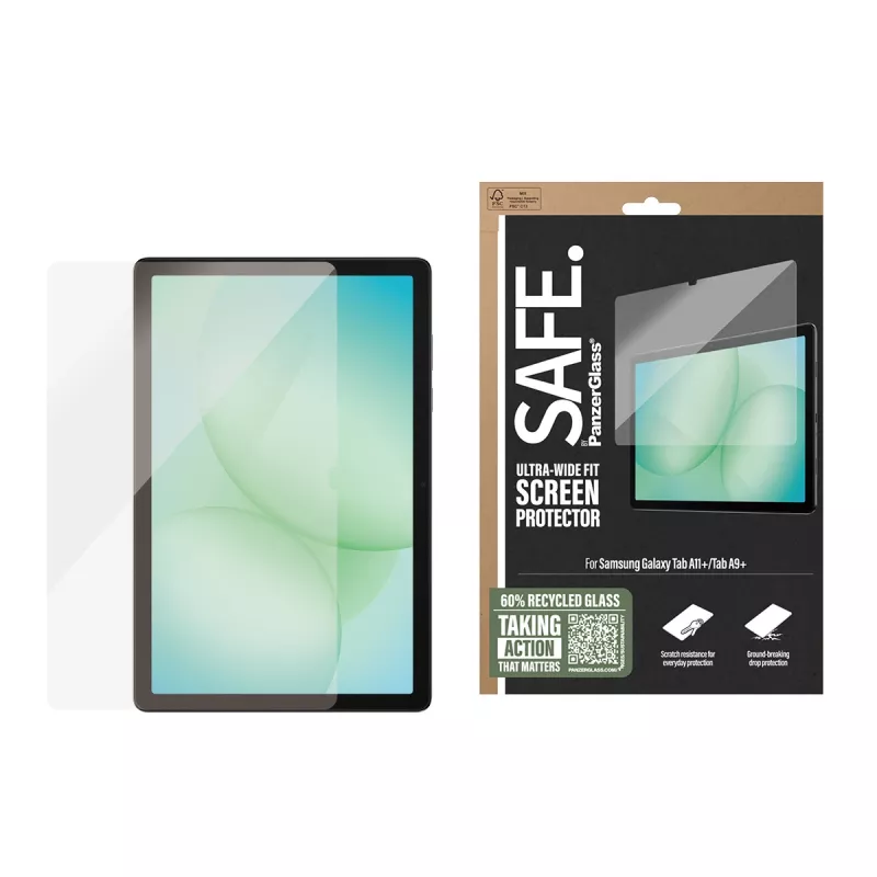 PanzerGlass SAFE. by ® näytönsuoja Samsung Galaxy Tab A11+ | Tab A9+ | Ultra-Wide Fit