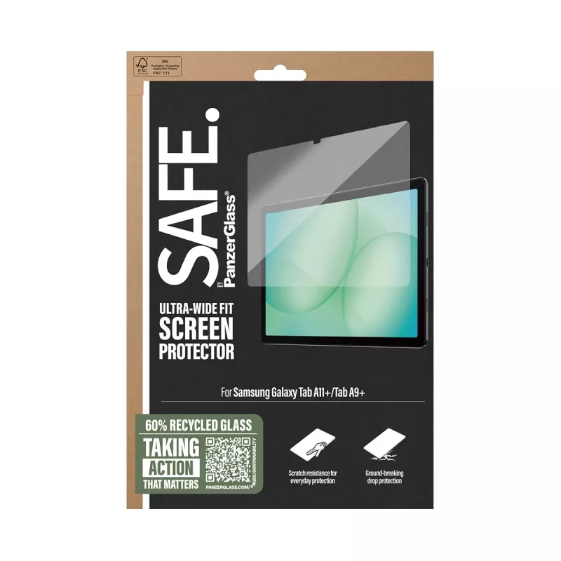 PanzerGlass SAFE. by ® näytönsuoja Samsung Galaxy Tab A11+ | Tab A9+ | Ultra-Wide Fit