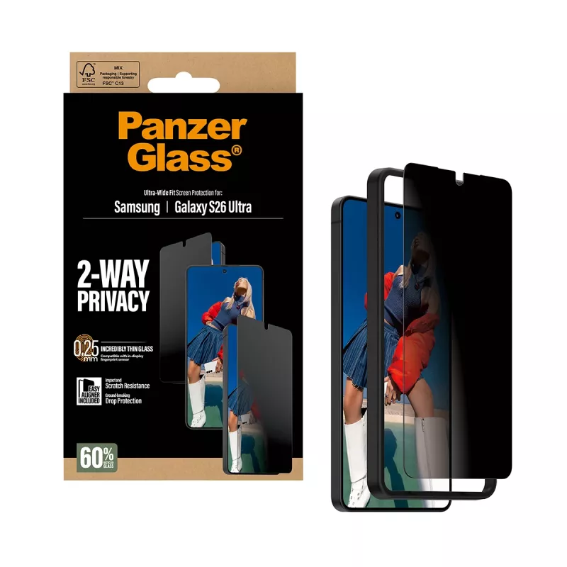 PanzerGlass 2-Way Privacy näytönsuoja Samsung Galaxy S26 Ultra — PET-tietosuojasuodatin, EasyAligner, 1 kpl