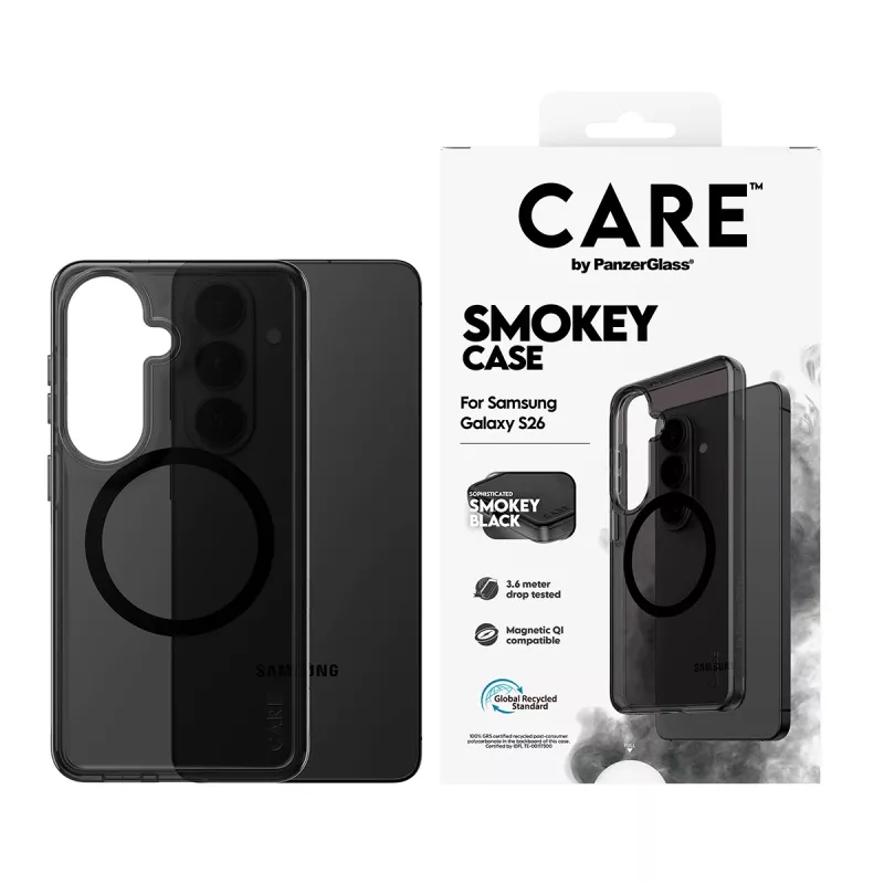 Suojakotelo PanzerGlass CARE™ Smokey Case musta Qi Samsung Galaxy S26