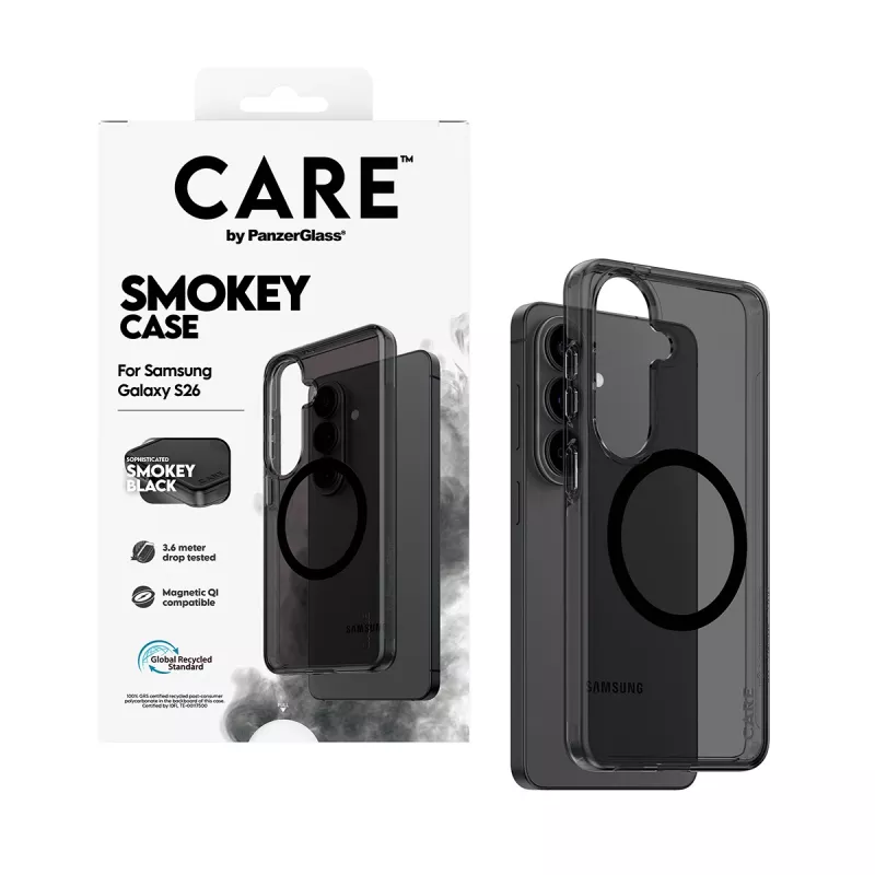 Suojakotelo PanzerGlass CARE™ Smokey Case musta Qi Samsung Galaxy S26