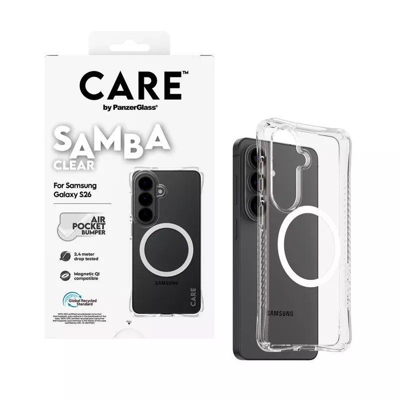 Suojakotelo PanzerGlass CARE Samba läpinäkyvä valkoinen Qi Samsung Galaxy S26