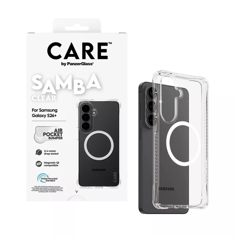 PanzerGlass CARE™ by ® Samba kotelo läpinäkyvä valkoinen Qi Samsung Galaxy S26+