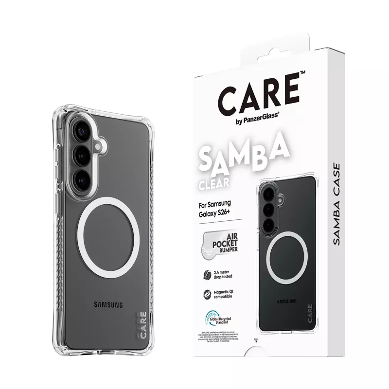 PanzerGlass CARE™ by ® Samba kotelo läpinäkyvä valkoinen Qi Samsung Galaxy S26+