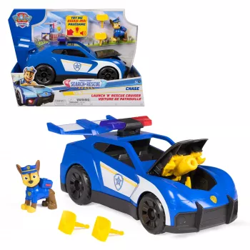 PAW Patrol: Search & Rescue, Chase Launch 'N' Rescue Cruiser, jossa hahmo & 2 ammusta, valot, äänet & piilotettu laukaisin, lastenlelu pojille & tytöille 3-vuotiaasta alkaen