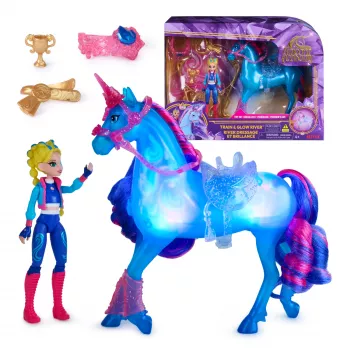 Unicorn Academy, Train & Glow Light-up River -yksisarvinen ja Isabel, pääsiäislahjaidea, nuket & yksisarvislelu tytöille, sisältää 3 harjoituslisäosaa