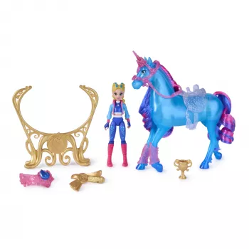 Unicorn Academy, Train & Glow Light-up River -yksisarvinen ja Isabel, pääsiäislahjaidea, nuket & yksisarvislelu tytöille, sisältää 3 harjoituslisäosaa