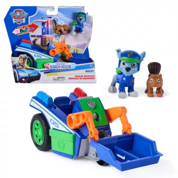 PAW Patrol: Search & Rescue, Rocky Rescue Recycler -ajoneuvo, jossa 2 hahmoa, leluauto vetotoiminnolla, lastenlelu pojille ja tytöille 3-vuotiaasta alkaen
