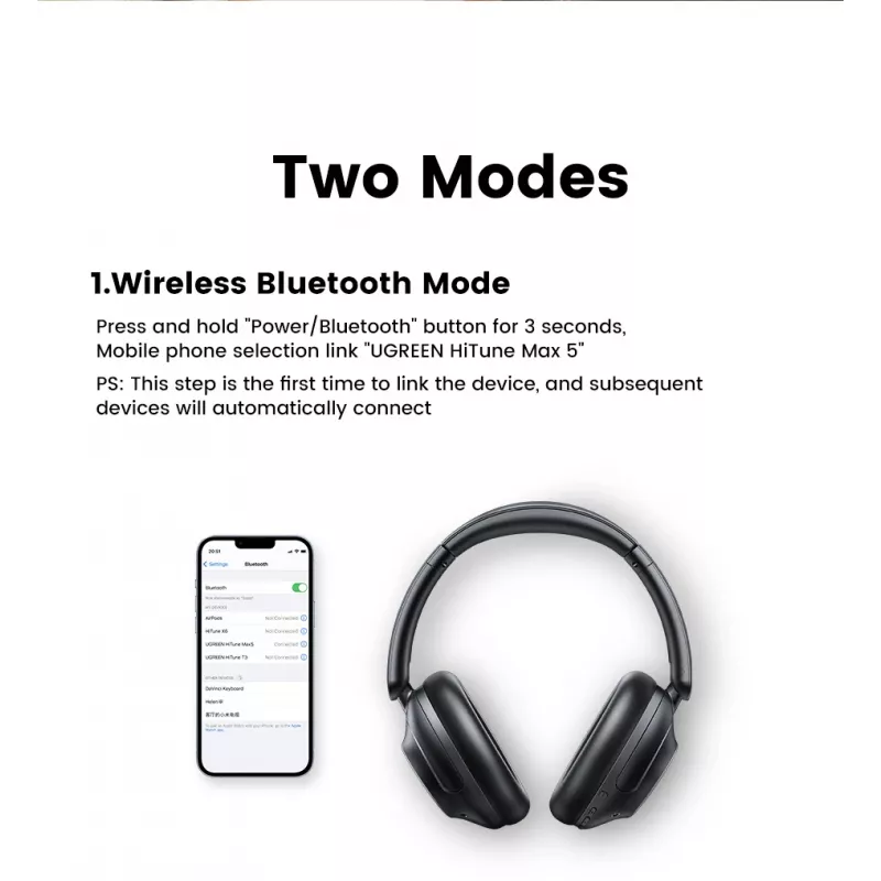 Ugreen HiTune Max5 kuulokemikrofoni johdollinen & langaton panta puhelut/musiikki Bluetooth musta