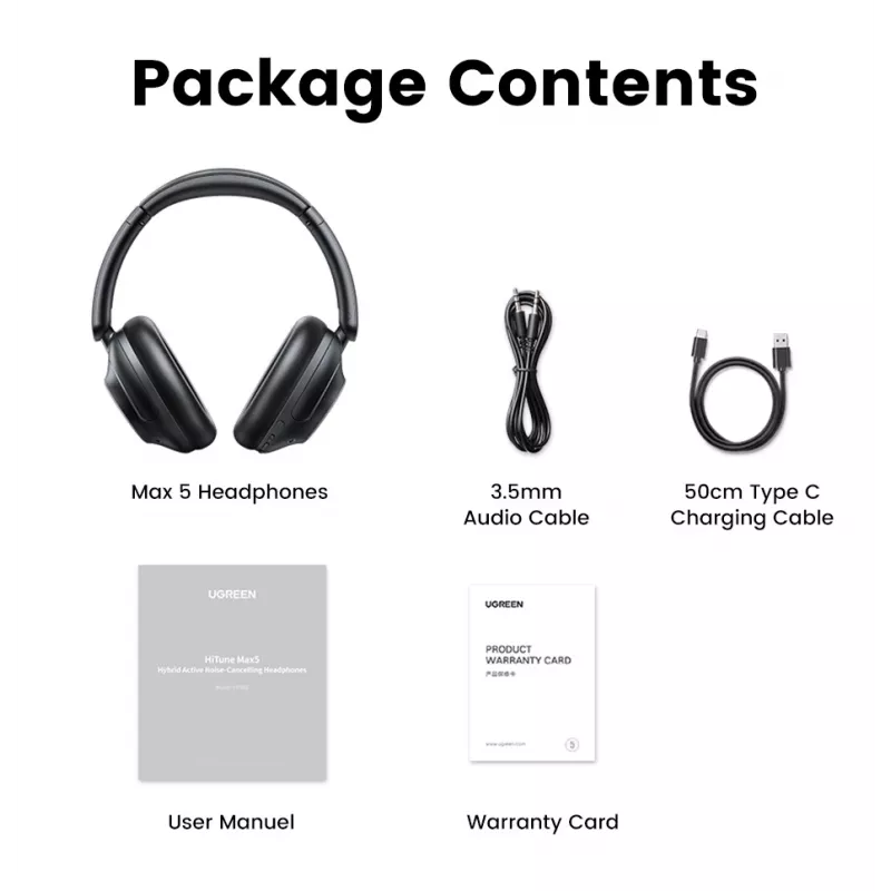 Ugreen HiTune Max5 kuulokemikrofoni johdollinen & langaton panta puhelut/musiikki Bluetooth musta