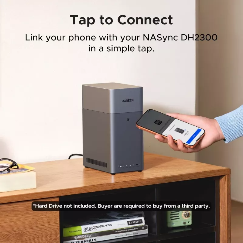 Verkkotallennuslaite UGREEN NASync DH2300 — Rockchip A76/A55 2,2 GHz, 4 GB RAM, 2x SATA, 1x GbE, 2x USB 3.2, USB-C, HDMI