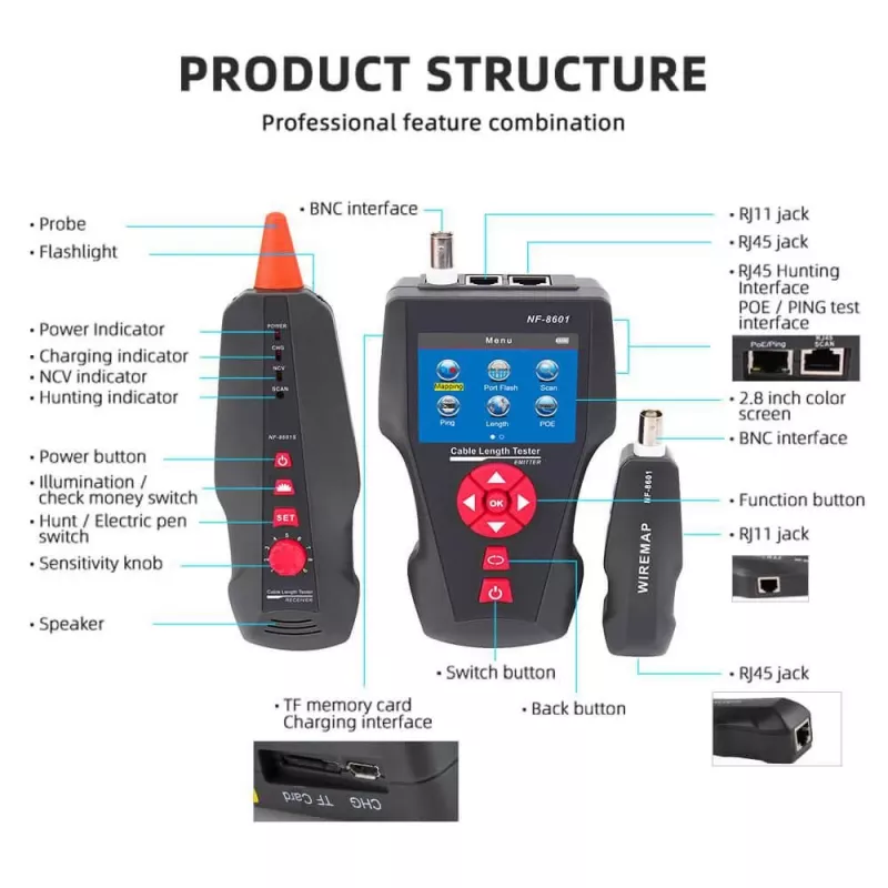 Kaapelitesteri LYNX CS TLCD88 — LCD-testeri Cat3/Cat5E/Cat6 ja PoE-tunnistus
