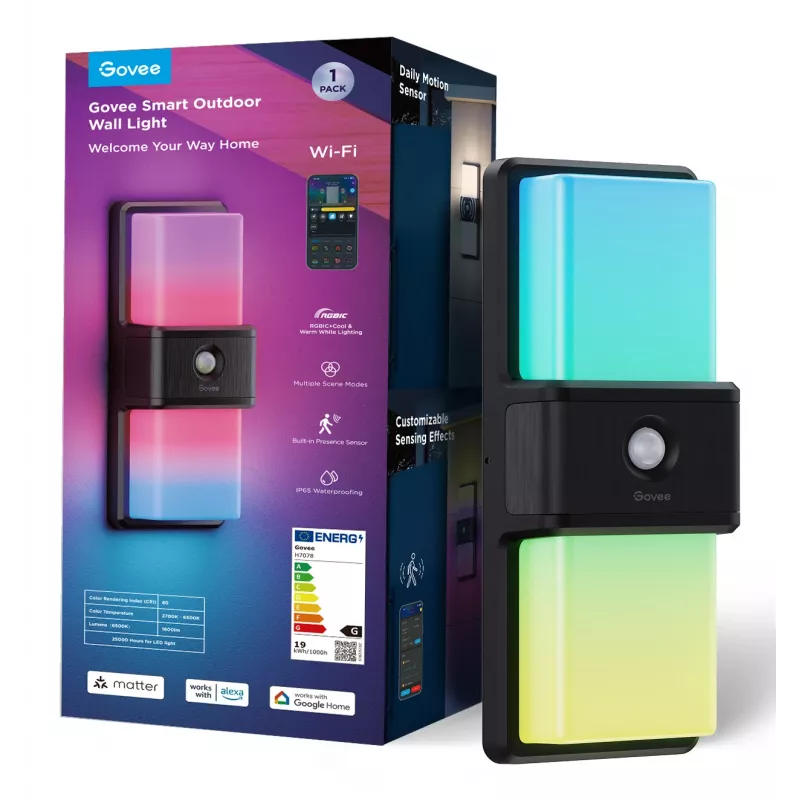 Ulkoseinävalaisin Govee H7078CD1 älykäs RGB-värinvaihto, WLAN-/sovellusohjaus