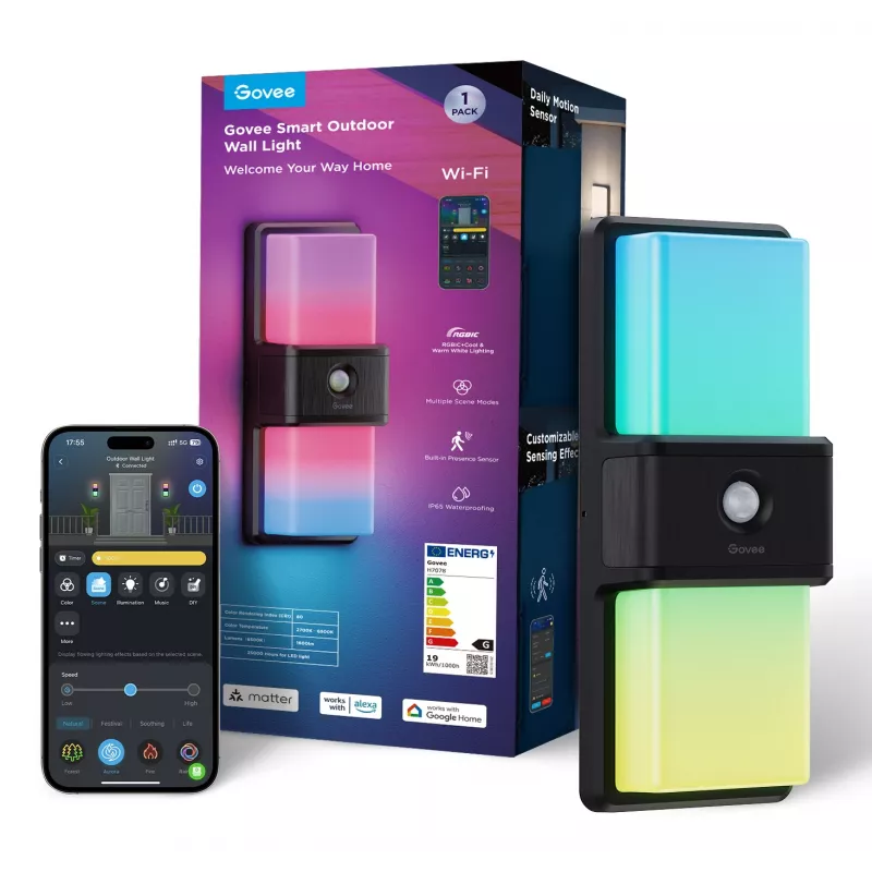 Ulkoseinävalaisin Govee H7078CD1 älykäs RGB-värinvaihto, WLAN-/sovellusohjaus
