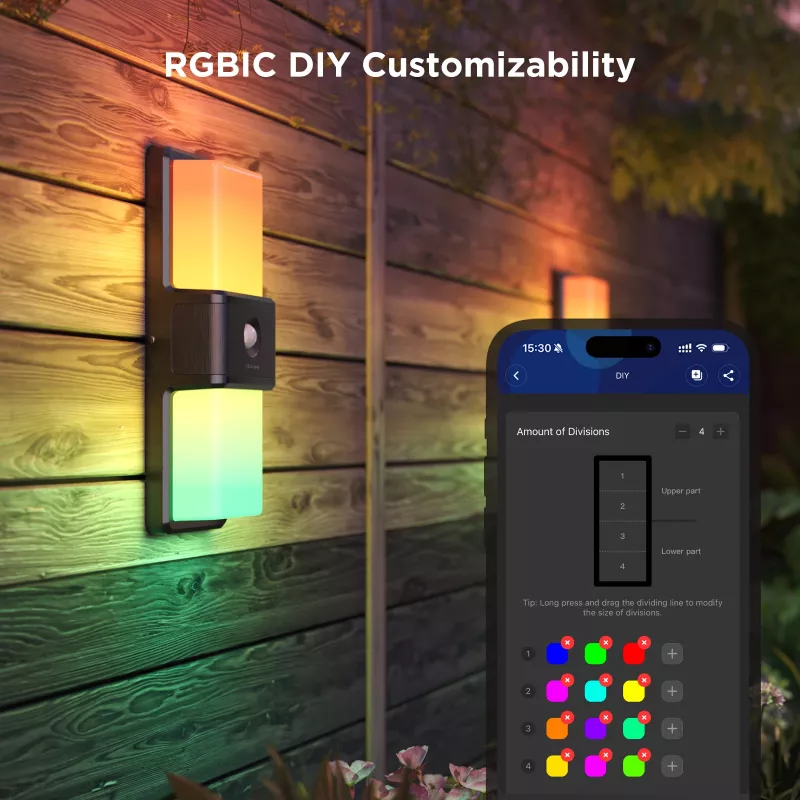 Ulkoseinävalaisin Govee H7078CD1 älykäs RGB-värinvaihto, WLAN-/sovellusohjaus
