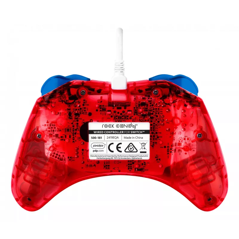PDP Rock Candy: Mario Punch punainen, läpikuultava USB-peliohjain analoginen/digitaalinen Nintendo Switch, Nintendo Switch Lite, Nintendo Switch OLED
