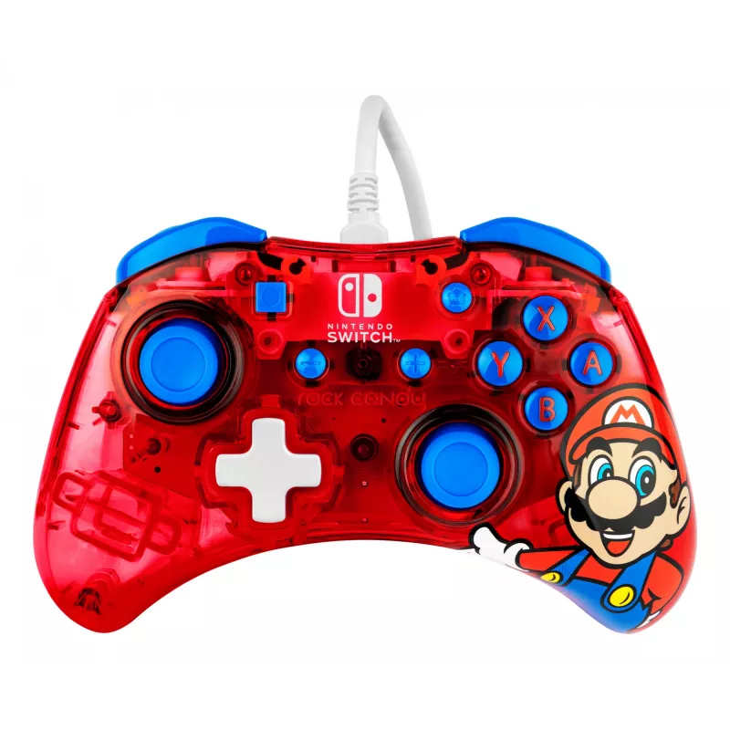 PDP Rock Candy: Mario Punch punainen, läpikuultava USB-peliohjain analoginen/digitaalinen Nintendo Switch, Nintendo Switch Lite, Nintendo Switch OLED