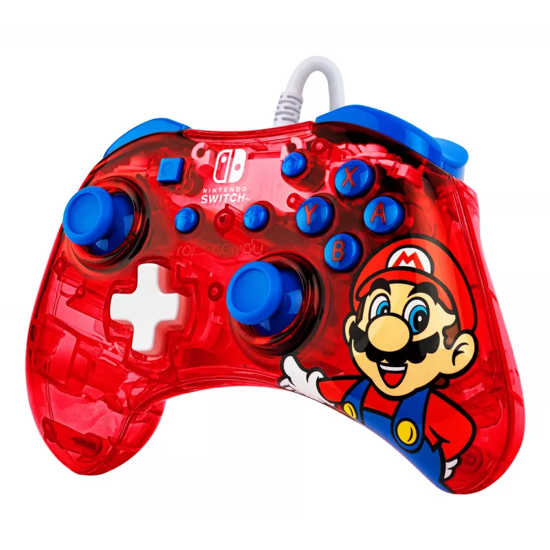 PDP Rock Candy: Mario Punch punainen, läpikuultava USB-peliohjain analoginen/digitaalinen Nintendo Switch, Nintendo Switch Lite, Nintendo Switch OLED