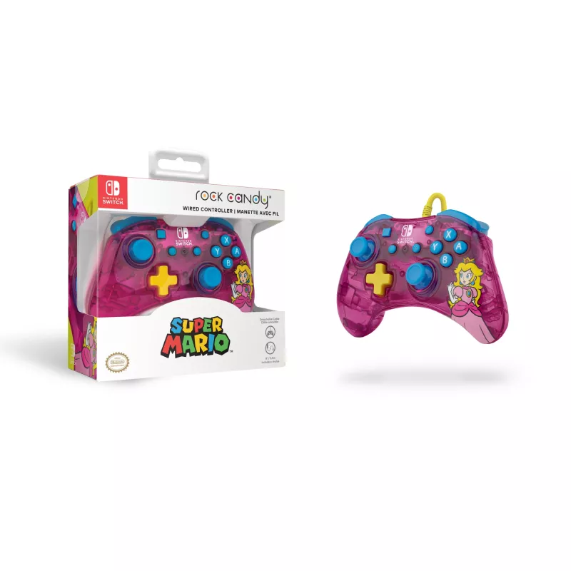 PDP Rock Candy: Bubblegum Peach pinkki, läpikuultava USB-peliohjain analoginen / digitaalinen Nintendo Switch, Nintendo Switch Lite, Nintendo Switch OLED